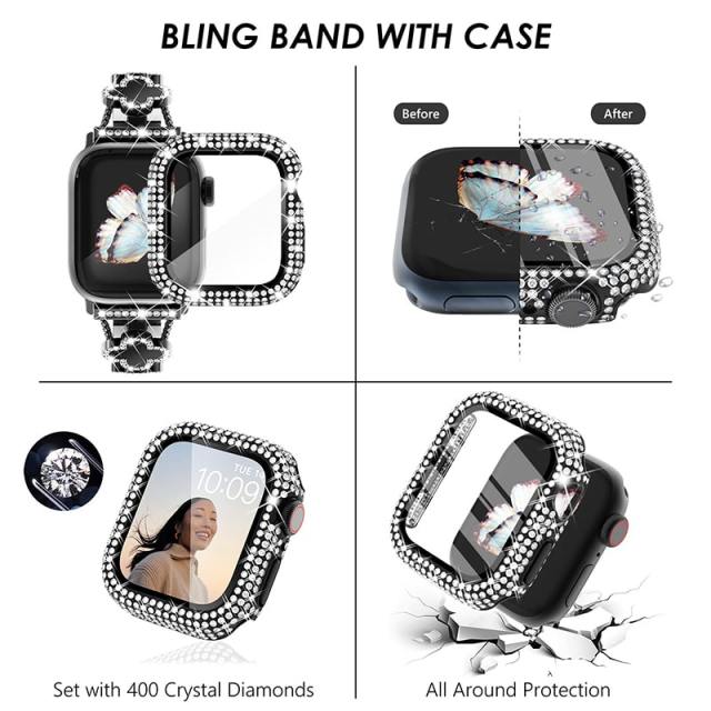 Jewelry Rhinestone Bands Compatible with Apple Watch 38mm 40mm 41mm 42mm 44mm 45mm 49mm, Shinny Stainless Steel Metal Replacement Straps for iWatch Series 8-1 SE for Women