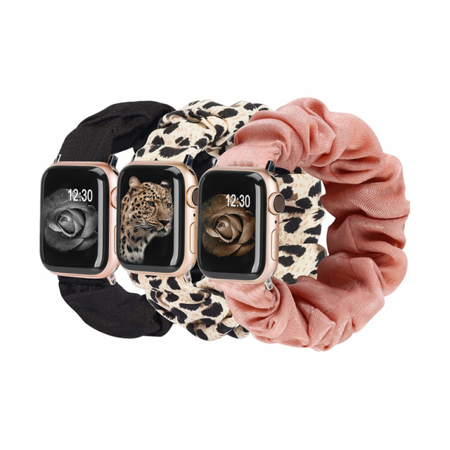 Scruchie Elastic Loop Bands Compatible with Apple Watch Ultra 49MM 45MM 44MM 42MM 41M 40MM 38MM, Soft Pattern iWatch Series 8/7/6/5/4/3/2/1 Replacement Stretchy Straps Women Leopard Pink