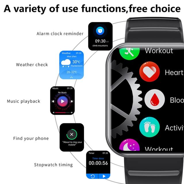 2023 New 1.90" Square Screen Fitness Tracker with Answer/Make Calls, IP68 Waterproof Blood Glucose Bluetooth Smart Watches for Men Women