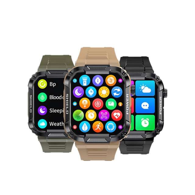 1.85" HD Screen Rugged Outdoor Military Sport Smart Watch Activity Trackers Watches with Heart Rate Sleep Monitor Bluetooth Call (Answer/Dial Calls) for Men