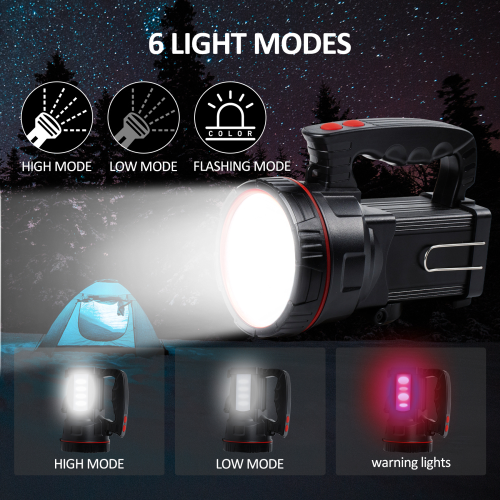 BIGSUN Bright LED Rechargeable Flashlight 9600mAh Brightest Hand held Spotlight Tactical High Power Searchlight