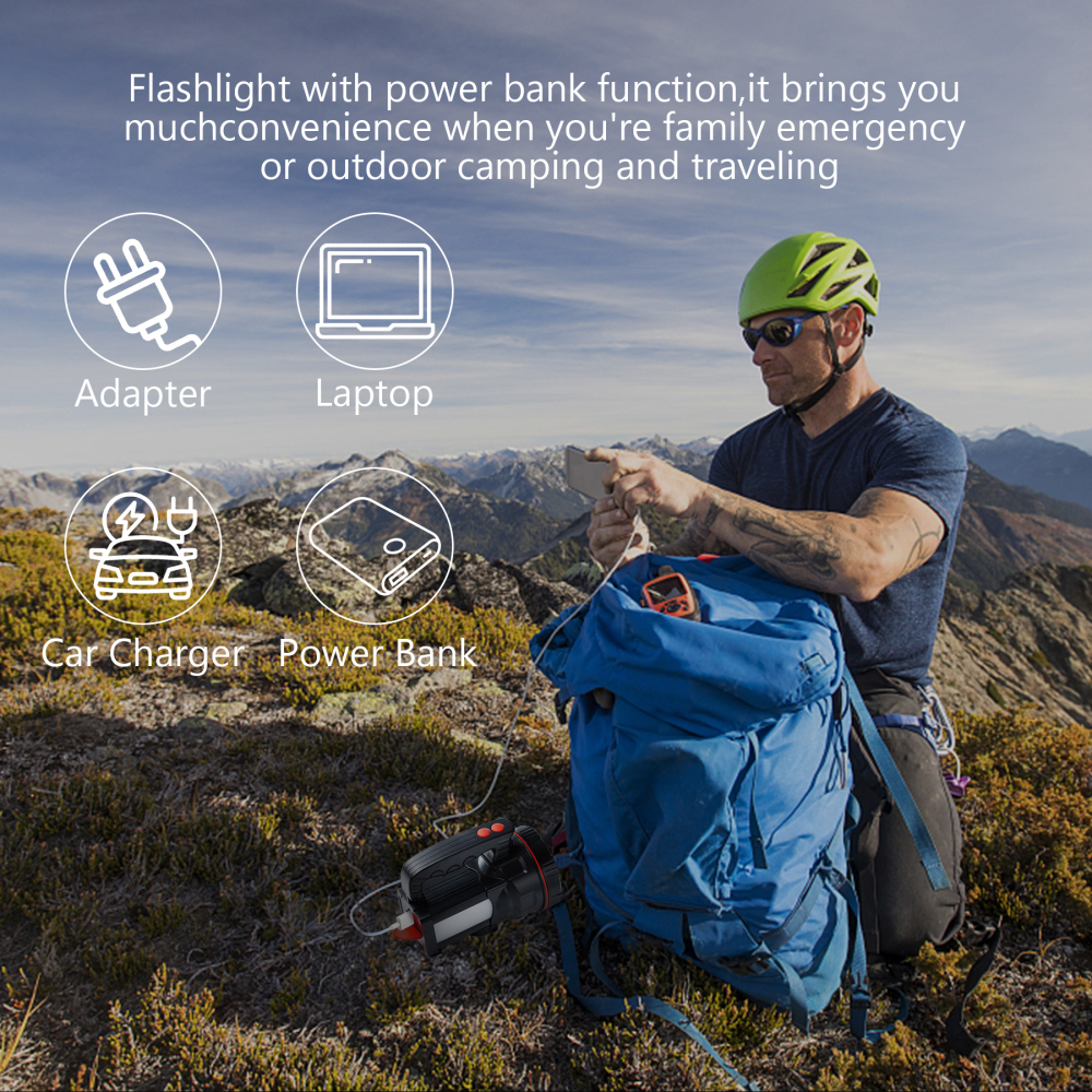 BIGSUN Bright LED Rechargeable Flashlight 9600mAh Brightest Hand held Spotlight Tactical High Power Searchlight