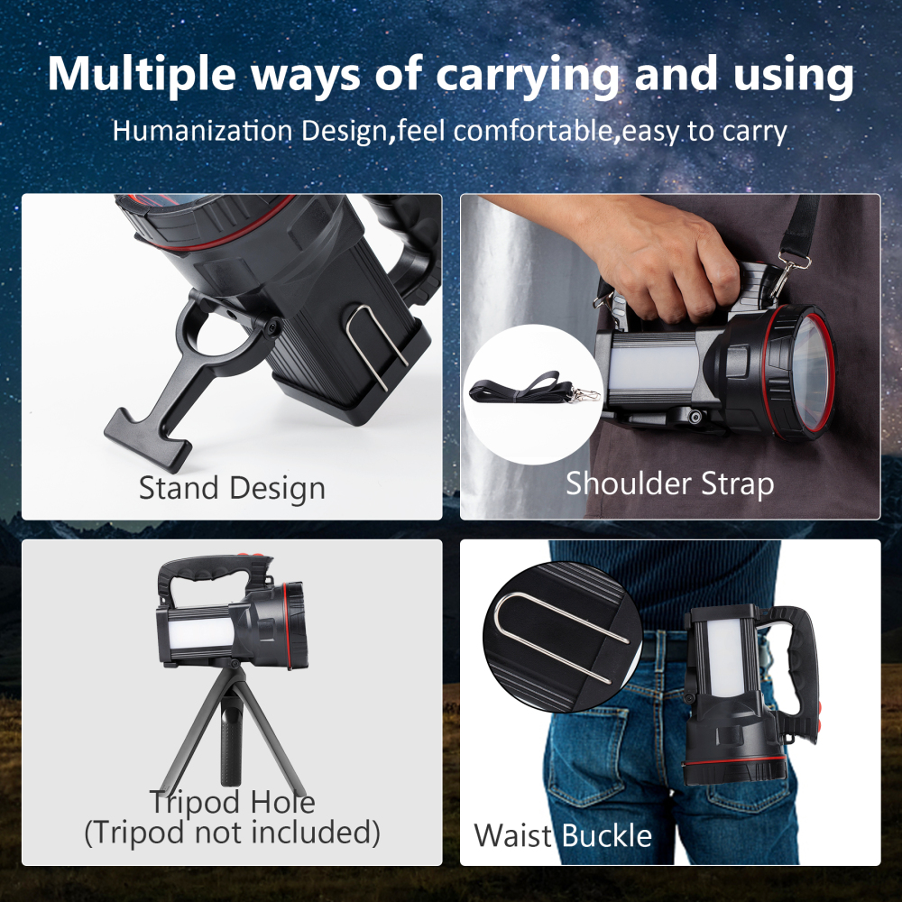 BIGSUN Bright LED Rechargeable Flashlight 9600mAh Brightest Hand held Spotlight Tactical High Power Searchlight