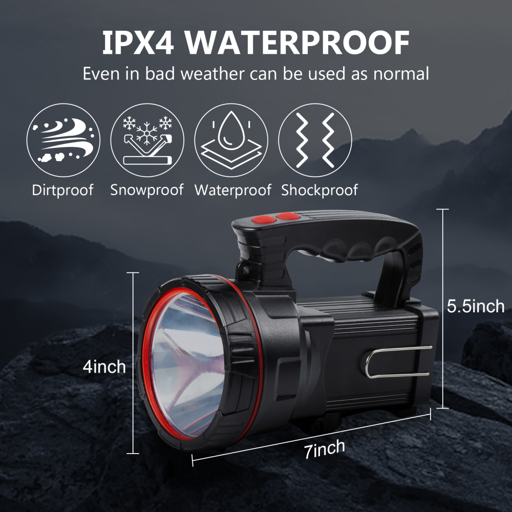 BIGSUN Bright LED Rechargeable Flashlight 9600mAh Brightest Hand held Spotlight Tactical High Power Searchlight
