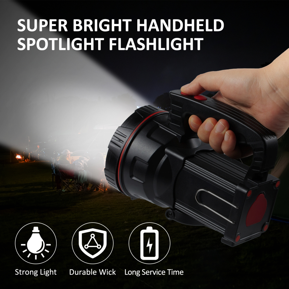 BIGSUN Bright LED Rechargeable Flashlight 9600mAh Brightest Hand held Spotlight Tactical High Power Searchlight