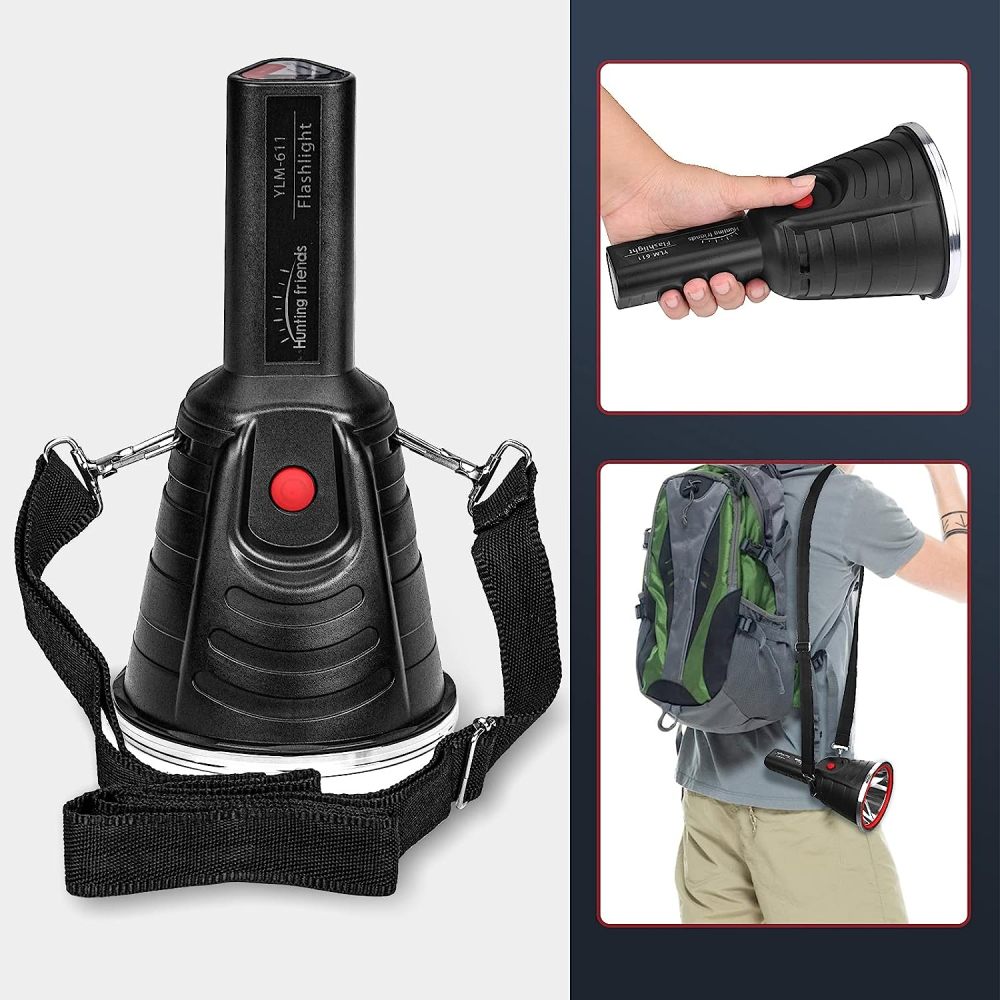 Hunting friends High Power Handheld Spotlight Rechargeable LED Flashlights Waterproof Searchlight with Battery Indicator Rechargeable Torch Flashlight (White Light)