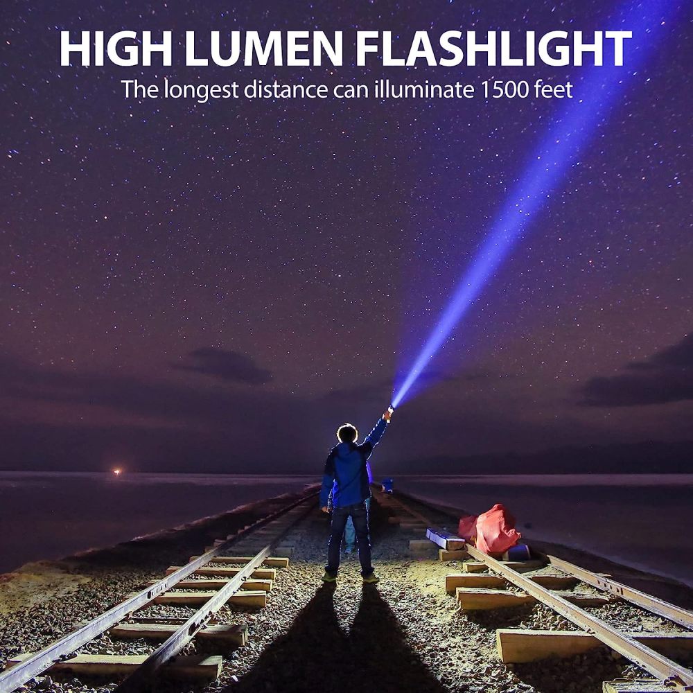 BIGSUN Rechargeable Flashlights High Lumens 6000 Spotlight Led Flashlight Strong Waterproof Handheld Flash Light , for Home Safety, Camping, Boat, Hunting,Hiking,Emergencieses(382-khaki)