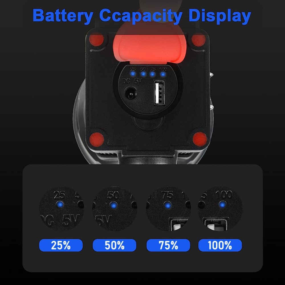 BIGSUN Bright Rechargeable Flashlight, Handheld 12800mAh High Power LED Spotlight Power Display Searchlight with Lantern and Power Bank Function for Home Security, Camping, Boating, Hunting