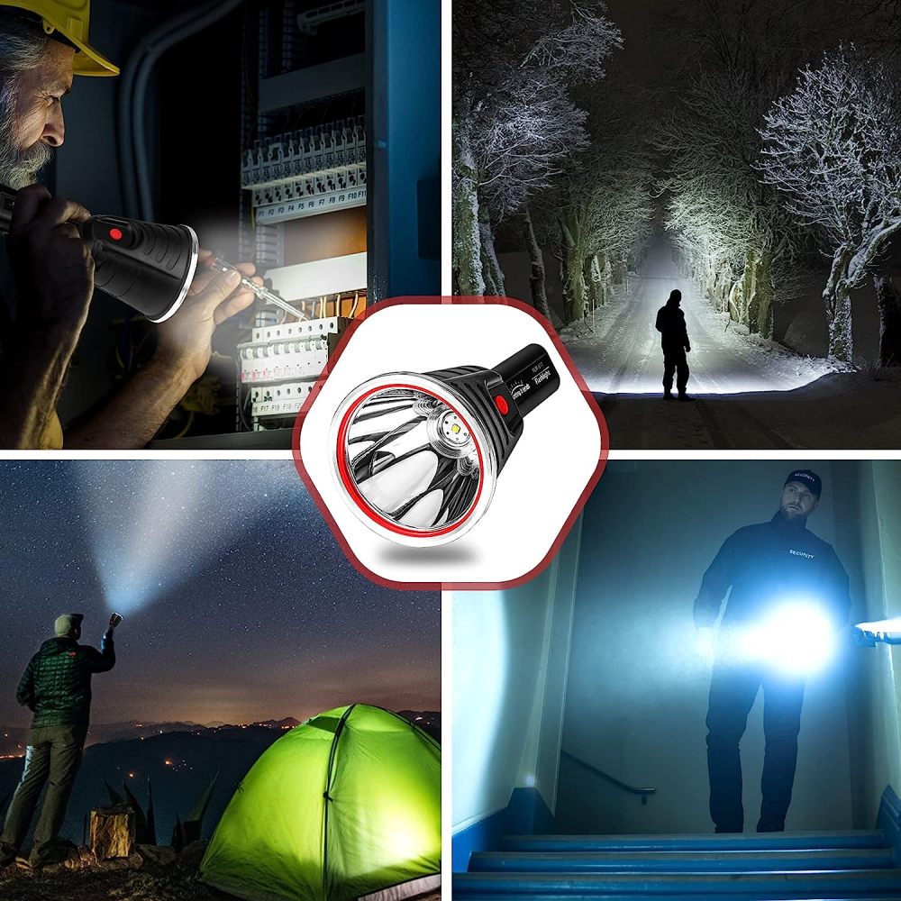 Hunting friends High Power Handheld Spotlight Rechargeable LED Flashlights Waterproof Searchlight with Battery Indicator Rechargeable Torch Flashlight (White Light)