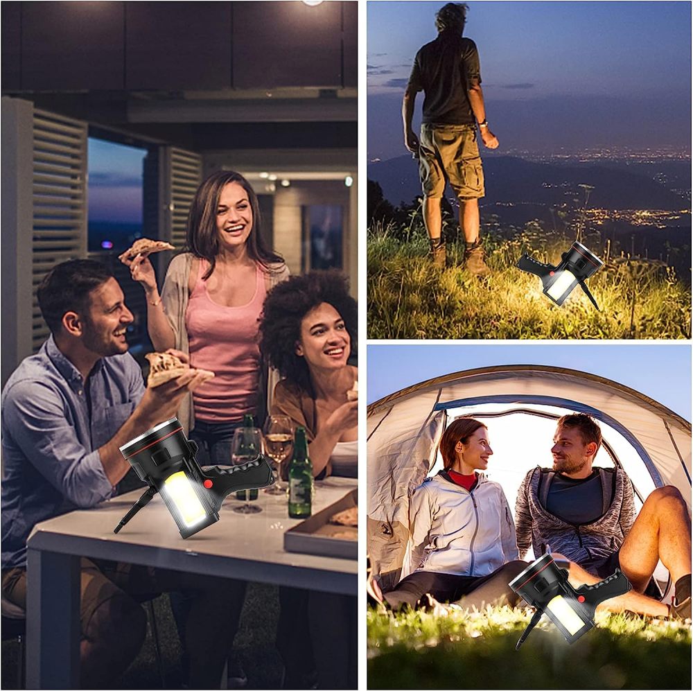 BIGSUN Bright Rechargeable Flashlight, Handheld 12800mAh High Power LED Spotlight Power Display Searchlight with Lantern and Power Bank Function for Home Security, Camping, Boating, Hunting