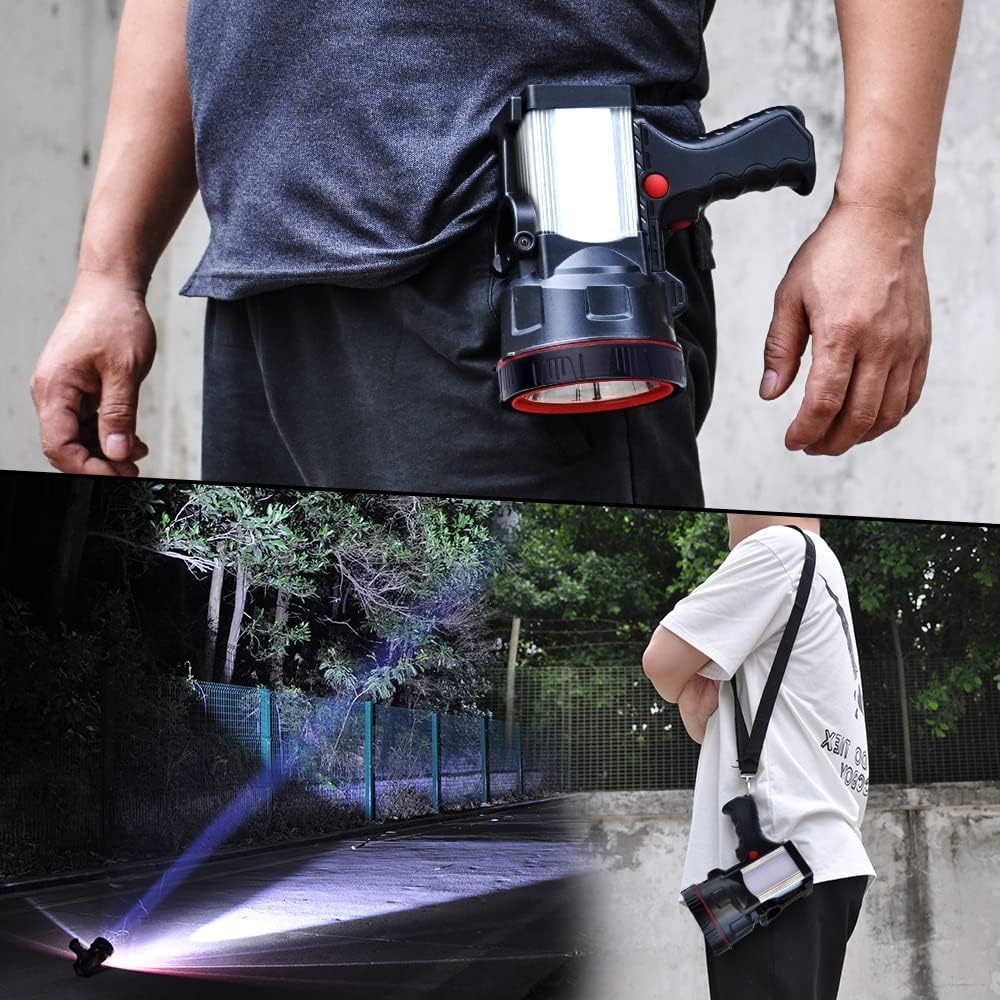 BIGSUN Super Bright Rechargeable Spotlight 160000 lumens Led Flashlight High Power Waterproof Handheld Searchlight with Lantern and 9600mAh Power Bank for Home Security, Camping, Boating, Hunting