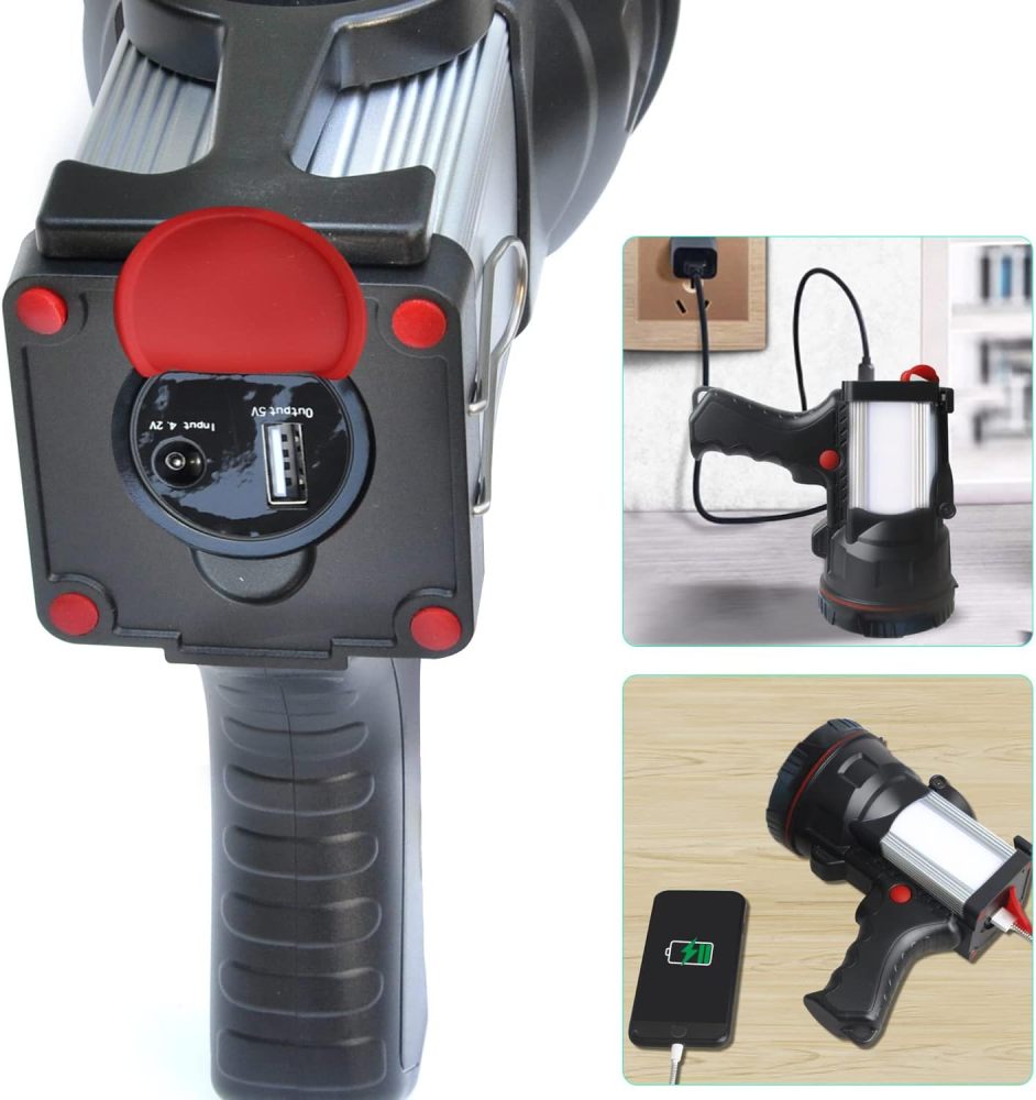 BIGSUN Super Bright Rechargeable Spotlight 160000 lumens Led Flashlight High Power Waterproof Handheld Searchlight with Lantern and 9600mAh Power Bank for Home Security, Camping, Boating, Hunting