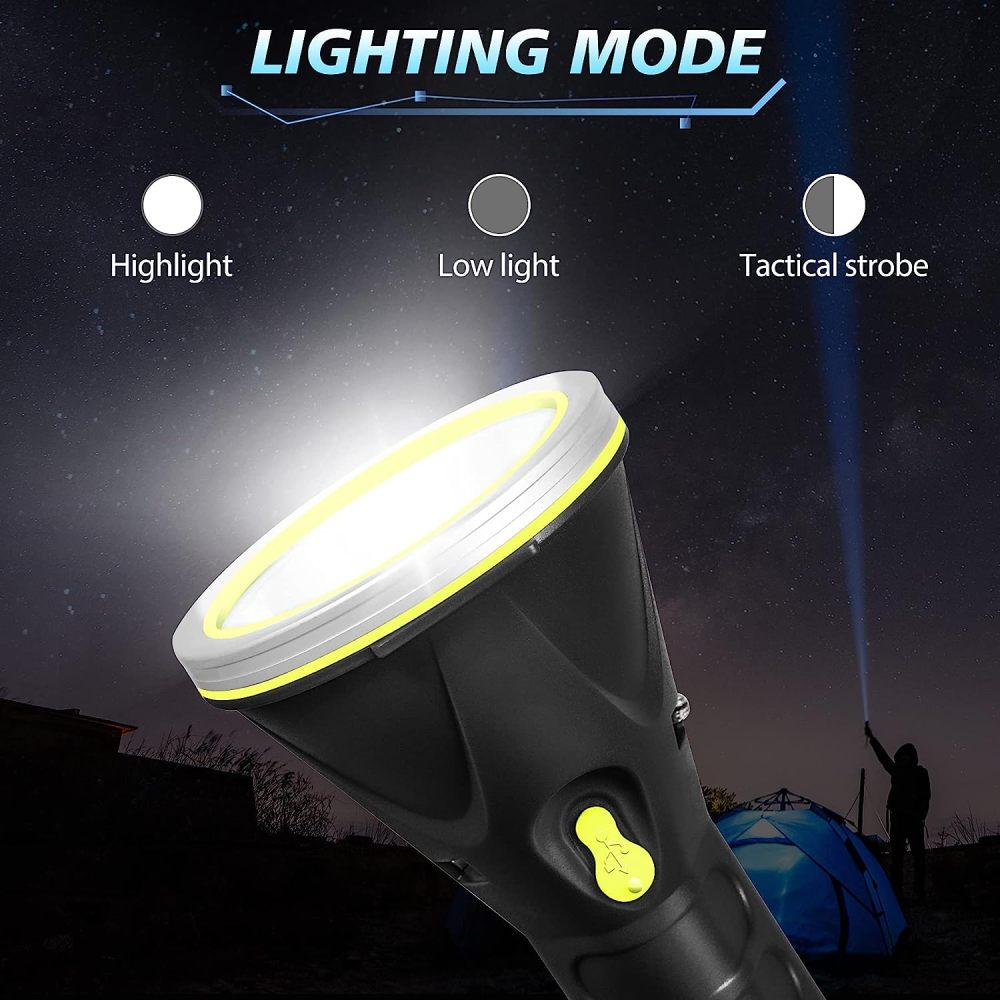 BIGSUN Rechargeable Flashlight 6000 High Lumen Spotlight Strong Searchlight Waterproof Electric Torch , Home Safety, Camping, Boat, Hunting