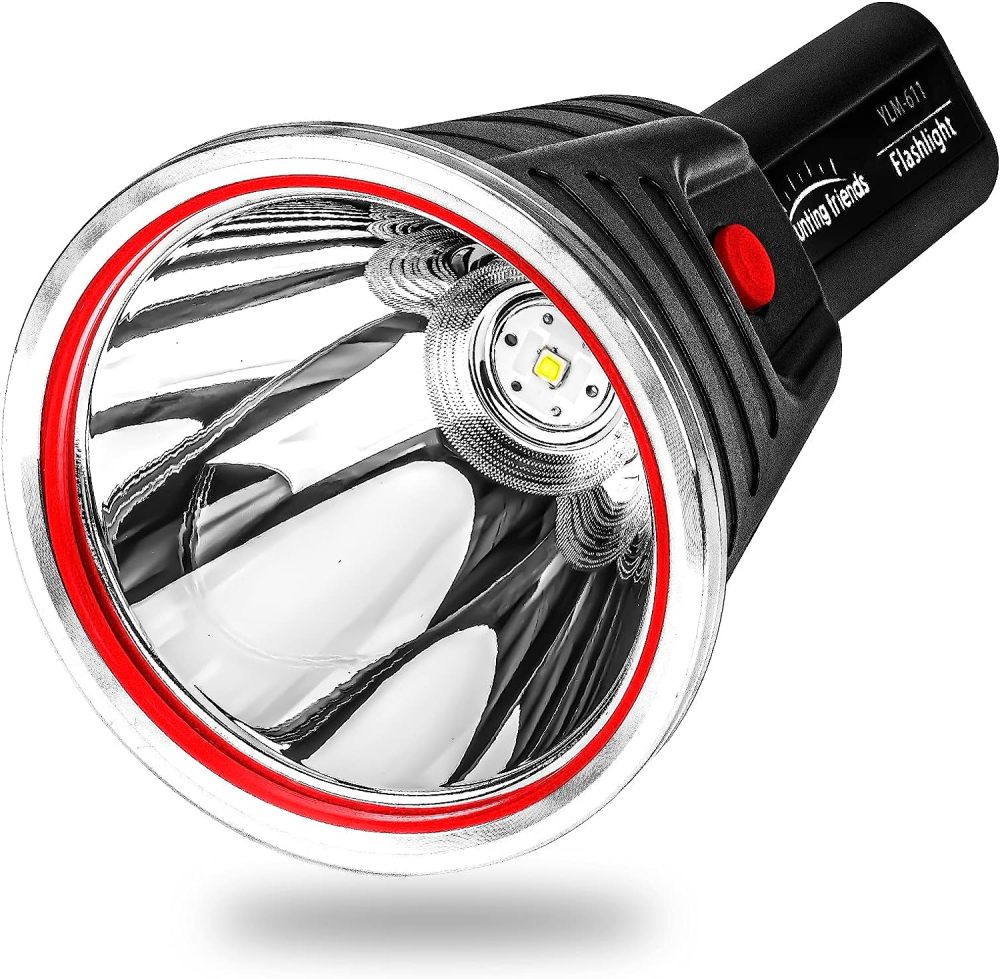 Hunting friends High Power Handheld Spotlight Rechargeable LED Flashlights Waterproof Searchlight with Battery Indicator Rechargeable Torch Flashlight (White Light)