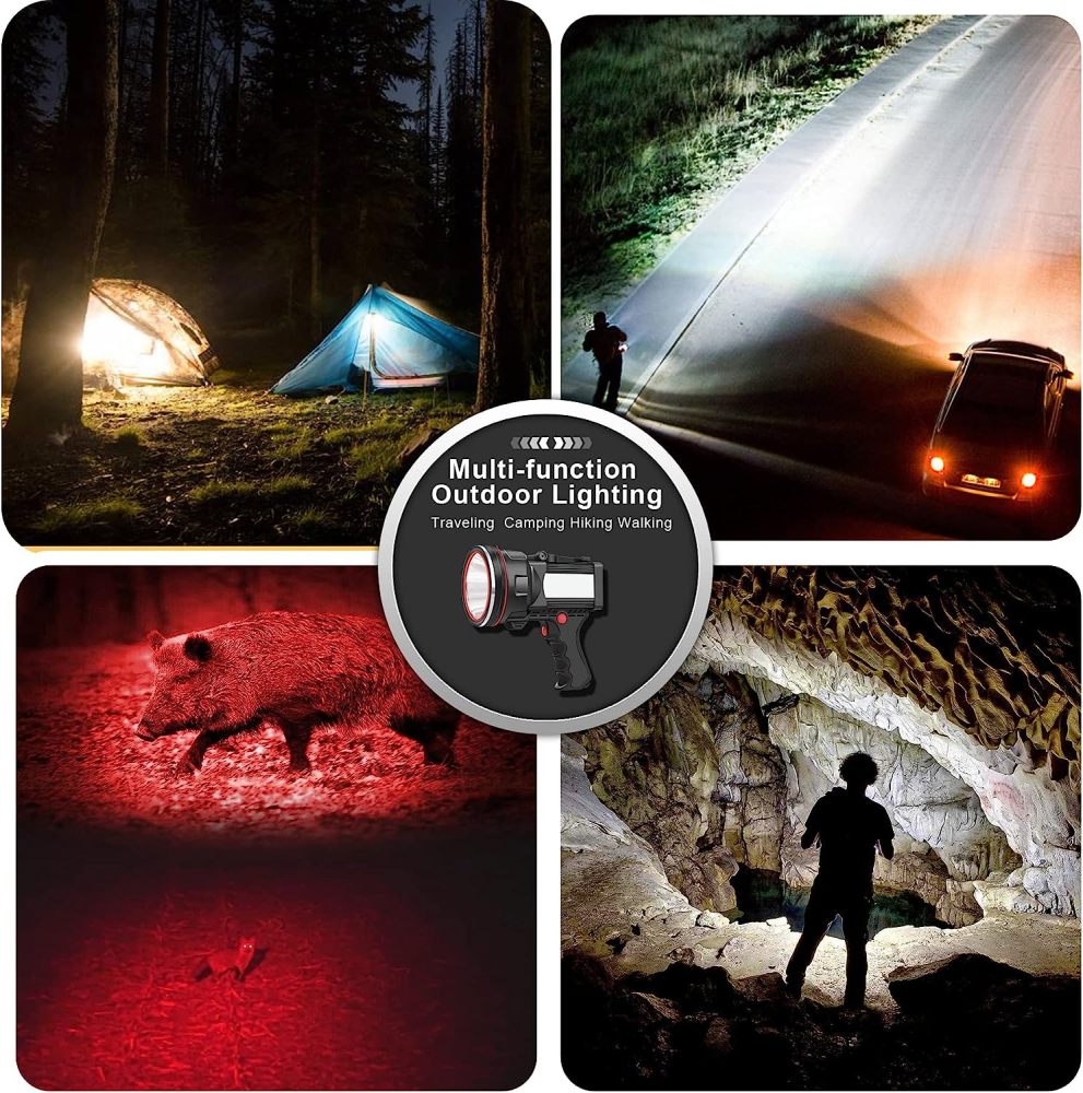 anlook Rechargeable Spotlight, Super Bright LED 2000LM Flashlight High Lumens Spotlight, 12800mAh USB Power Bank, Waterproof Spotlight Flashlights, Floodlamp Warning Lamp, Camping, Hunting Red Light