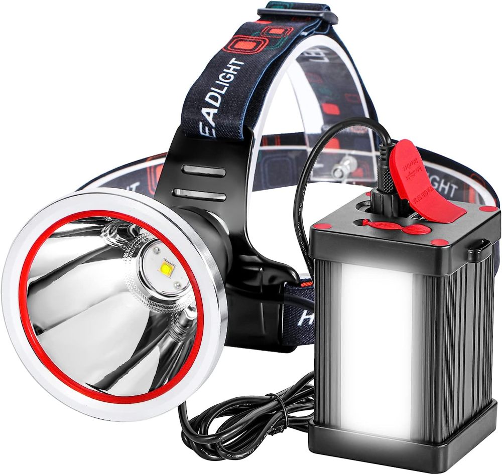 Venlon Superbright Bright LED Headlamp Powerful Portable Rechargeable Headlight Flashlight with External Side Light for Camping Biking Hunting Fishing (White Light)