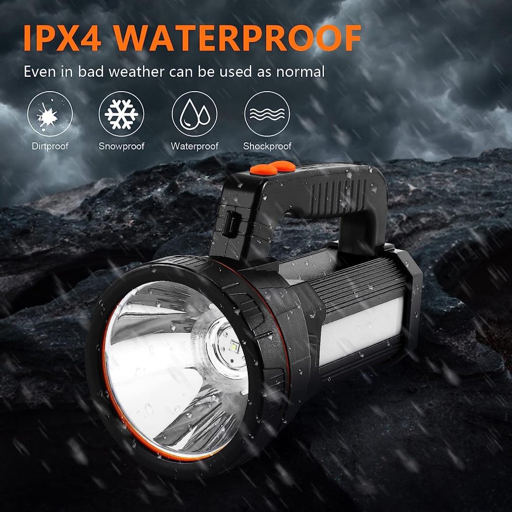 Eornmor Rechargeable Spotlight with 5 Lights Modes,Spot Lights Hand held Large Flashlight 7000 lumens Super Bright Handheld Spotlight Lightweight IPX4 Waterproof Searchlight 9000mAh (Black)