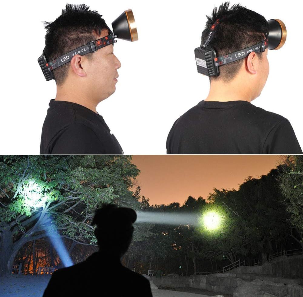 Yongkist Coon Hunting Light Super Bright Headlamp Rechargeable Ergonomic LED Spotlight Head Torch with Power Supply Waterproof Flashlight for Outdoor Camping Fishing Hunting Hiking (White Light)