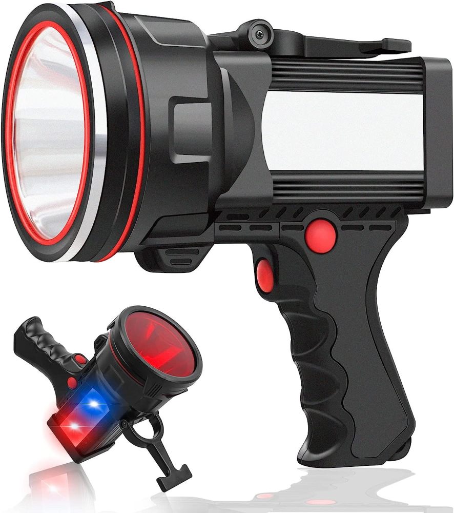 anlook Rechargeable Spotlight, Super Bright LED 2000LM Flashlight High Lumens Spotlight, 12800mAh USB Power Bank, Waterproof Spotlight Flashlights, Floodlamp Warning Lamp, Camping, Hunting Red Light