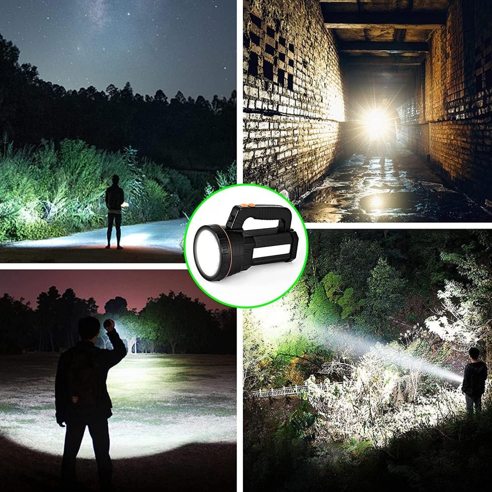 Eornmor Rechargeable Spotlight with 5 Lights Modes,Spot Lights Hand held Large Flashlight 7000 lumens Super Bright Handheld Spotlight Lightweight IPX4 Waterproof Searchlight 9000mAh (Black)