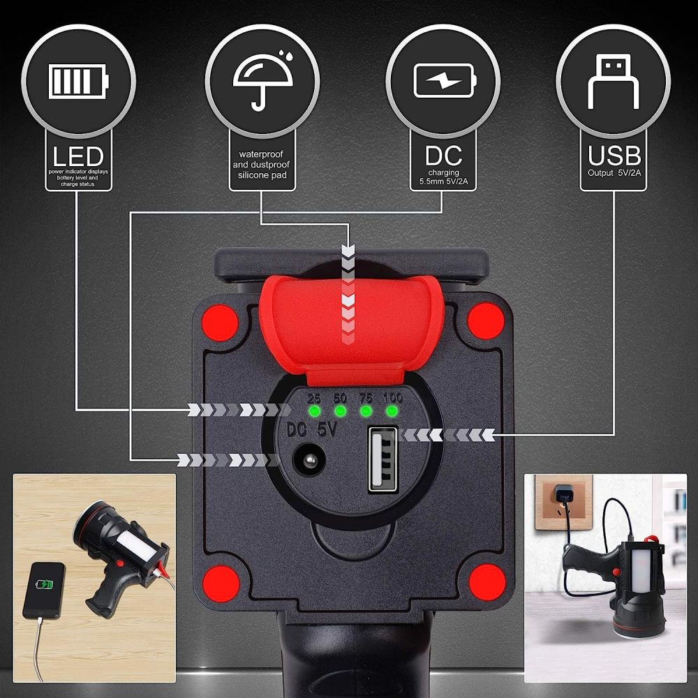 anlook Rechargeable Spotlight, Super Bright LED 2000LM Flashlight High Lumens Spotlight, 12800mAh USB Power Bank, Waterproof Spotlight Flashlights, Floodlamp Warning Lamp, Camping, Hunting Red Light