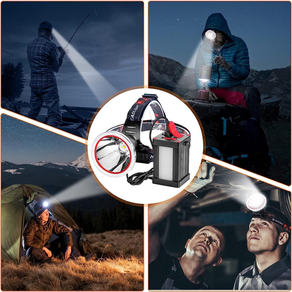 Venlon Superbright Bright LED Headlamp Powerful Portable Rechargeable Headlight Flashlight with External Side Light for Camping Biking Hunting Fishing (White Light)