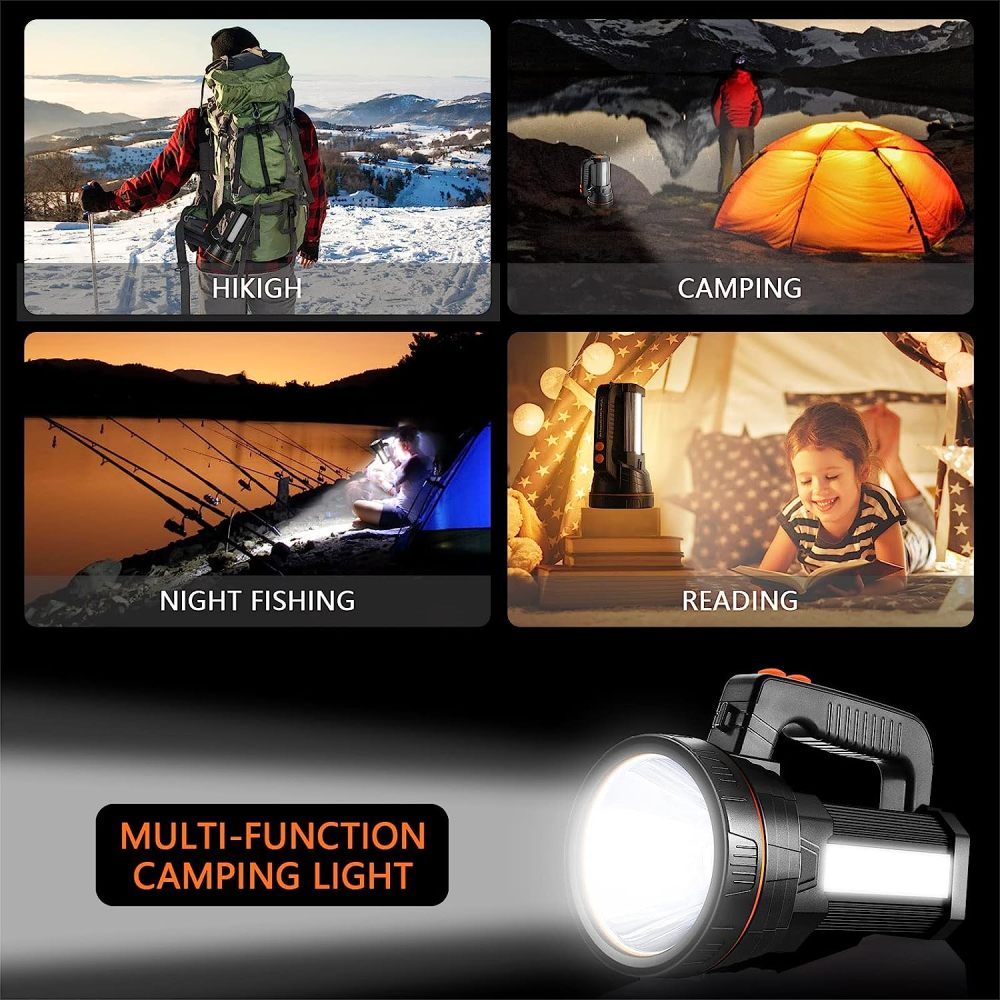 Eornmor Rechargeable Spotlight with 5 Lights Modes,Spot Lights Hand held Large Flashlight 7000 lumens Super Bright Handheld Spotlight Lightweight IPX4 Waterproof Searchlight 9000mAh (Black)