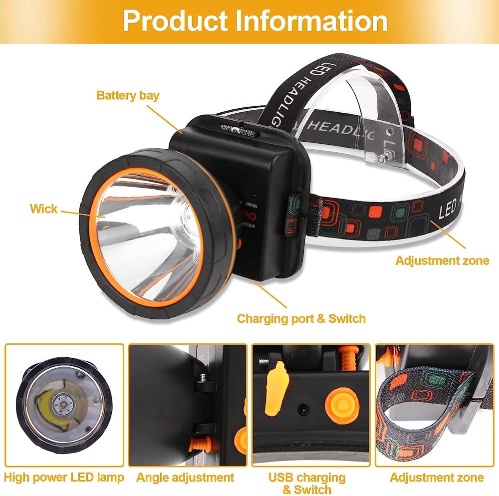 Aikertec LED Rechargeable Headlamp, 90000 High Lumen Headlamps Super Bright Headlamp Flashlight, Waterproof USB LED Headlamps, Headlamp Battery Powered for Outdoor Camping, Fishing, Hunting, Running