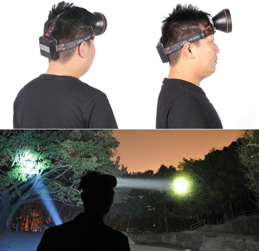 Yongkist Super Bright Headlamp Coon Hunting Belt Headlight Rechargeable LED Spotlight with Power Supply, Waterproof Flashlight for Garden Outdoor Camping Fishing Hunting Hiking (Yellow Light)