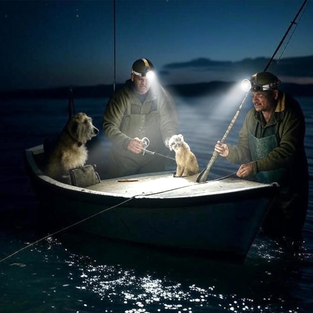 BIGSUN Headlamp Rechargeable, LED Head Lamp with 4 Modes, Front and Rear Lighting, 2000 High Lumen Bright Waterproof HeadLamps Built-in 9600 mAh Li-Ion Battery for Camping Hunting Hiking Fishing