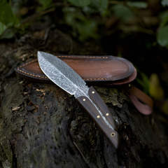 Feather Damascus Pattern Rosewood Tactical Knife