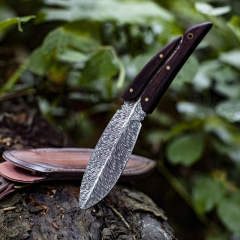 Feather Damascus Pattern Rosewood Tactical Knife
