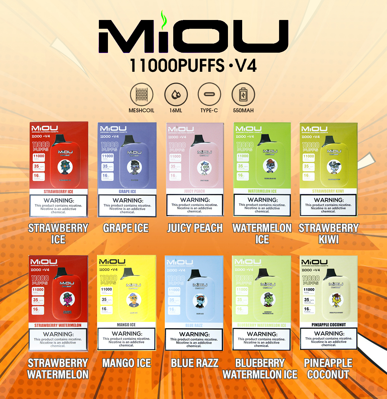 Miou V4 Einweg-E-Zigarette | 11.000 Züge, 16 ml