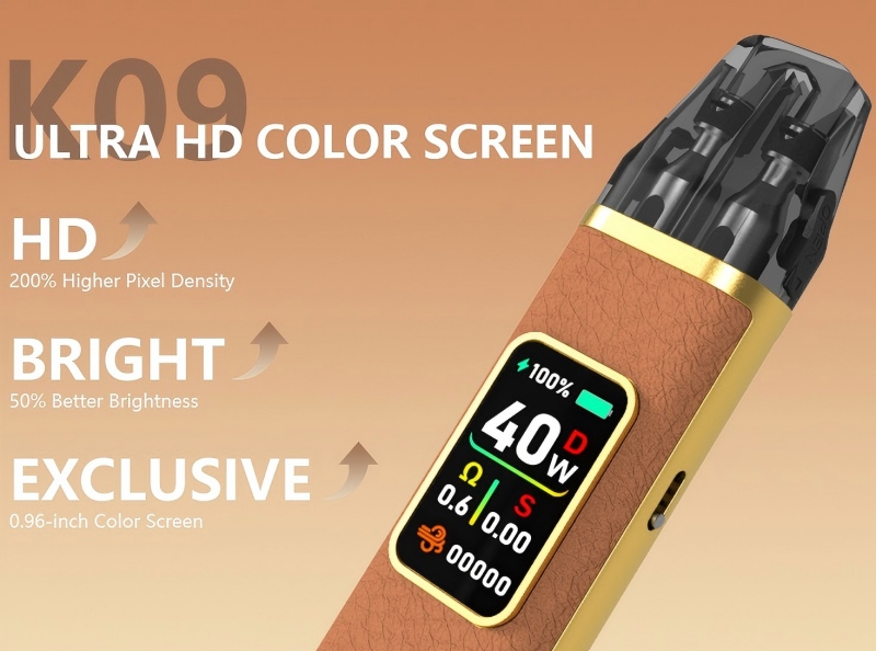 K09 device displaying wattage and battery level