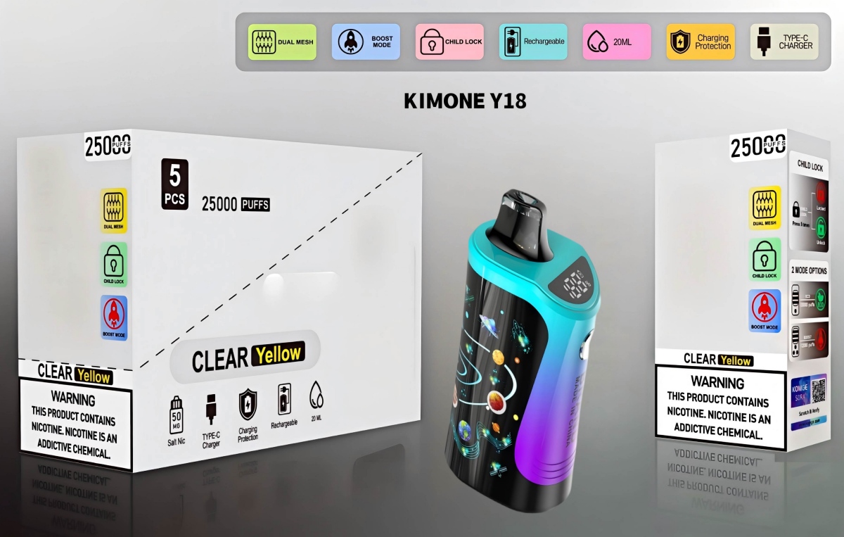 Standard retail packaging design for the KIMONE Y18 disposable vape
