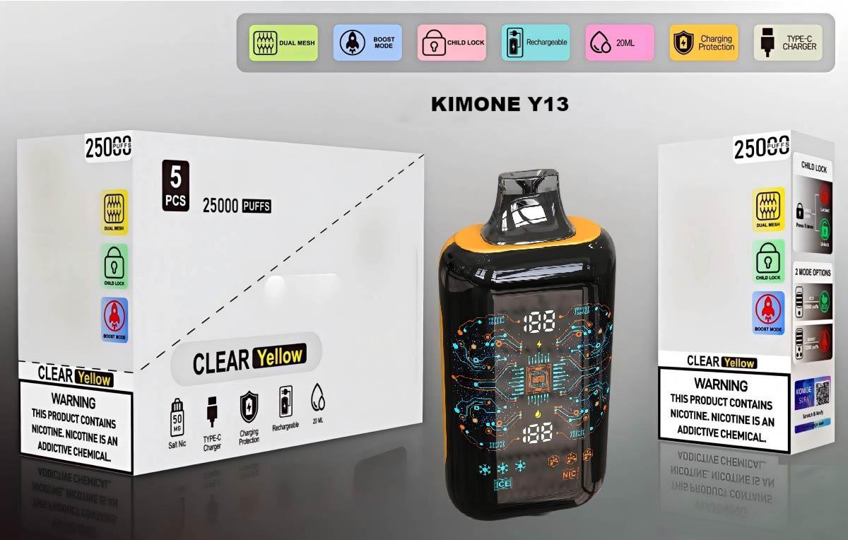 Standard retail packaging design for the KIMONE Y13 disposable vape platform