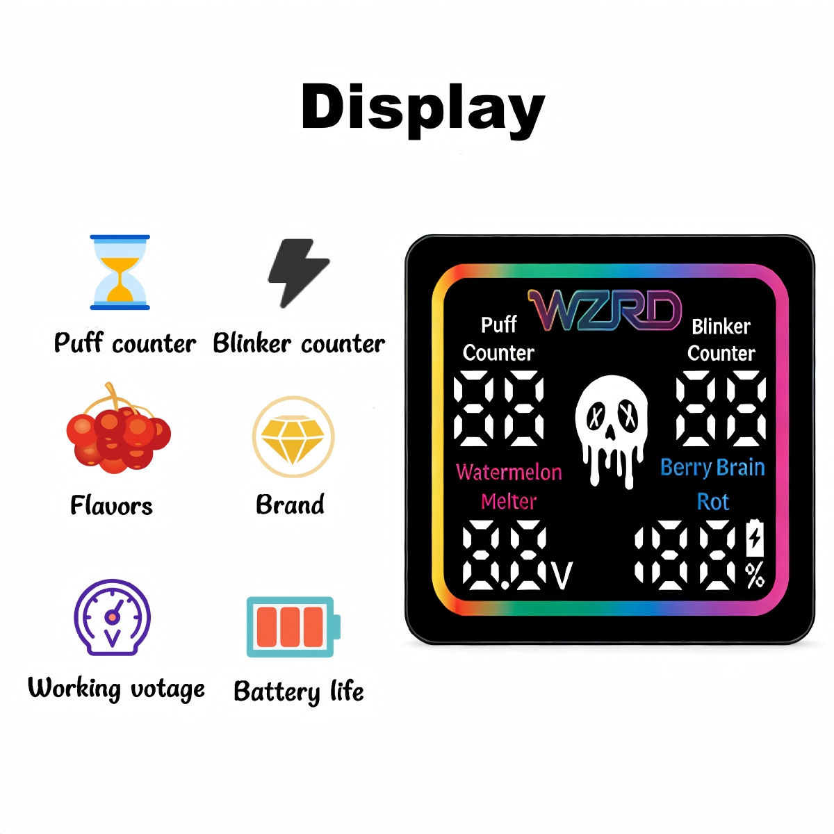 AY036 Digital Display Screen showing battery, voltage and chamber status