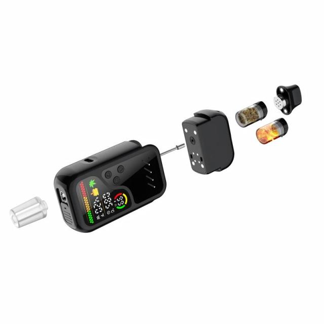 K1 vaporizer exploded view - magnetic battery and atomizers for herb and wax