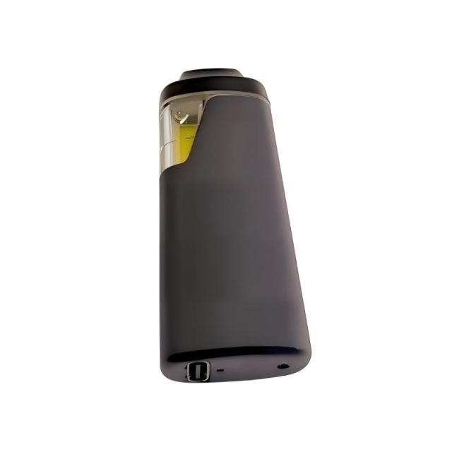 Bottom view of postless CBD disposable showing USB charging port, rechargeable battery for extended use