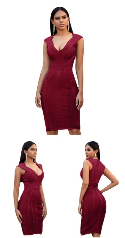 European station foreign trade Express dress high-end foreign dress sexy hip bandage dress rayon