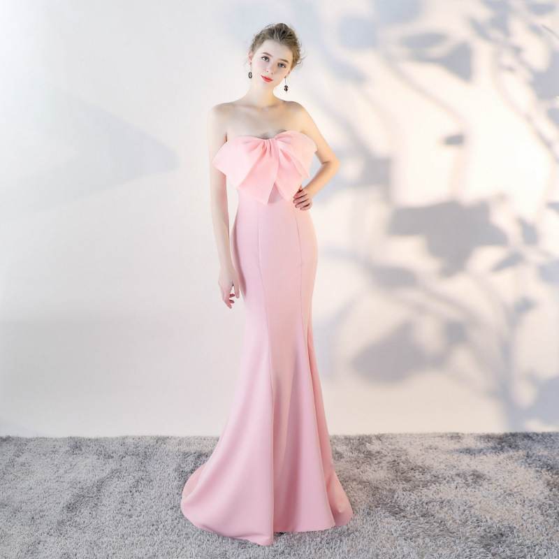 1377# Evening gown long 2018 new sexy banquet host with breast fish tail slimming short dress woman