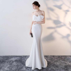 1377# Evening gown long 2018 new sexy banquet host with breast fish tail slimming short dress woman
