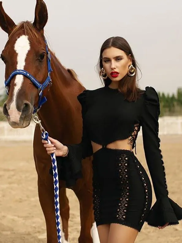 European station 2023 autumn and winter new long-sleeved knitted skirt sexy Fanny pack buttock dress wholesale women's dress