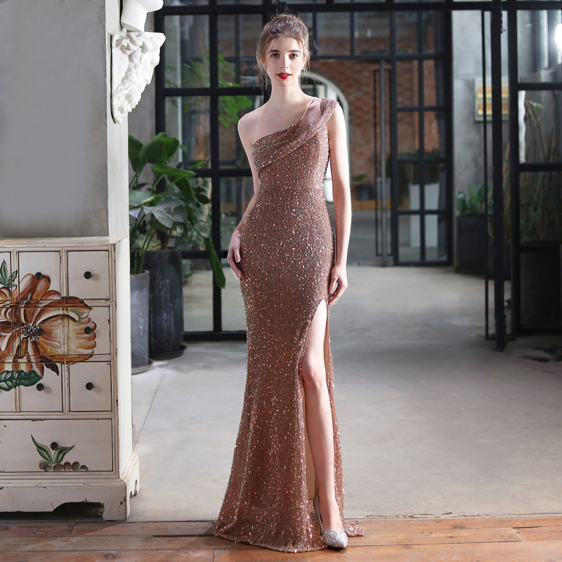 18682# Heavy craft Dazzle beads socialite Party Evening dress sexy long slimming toast dress bride