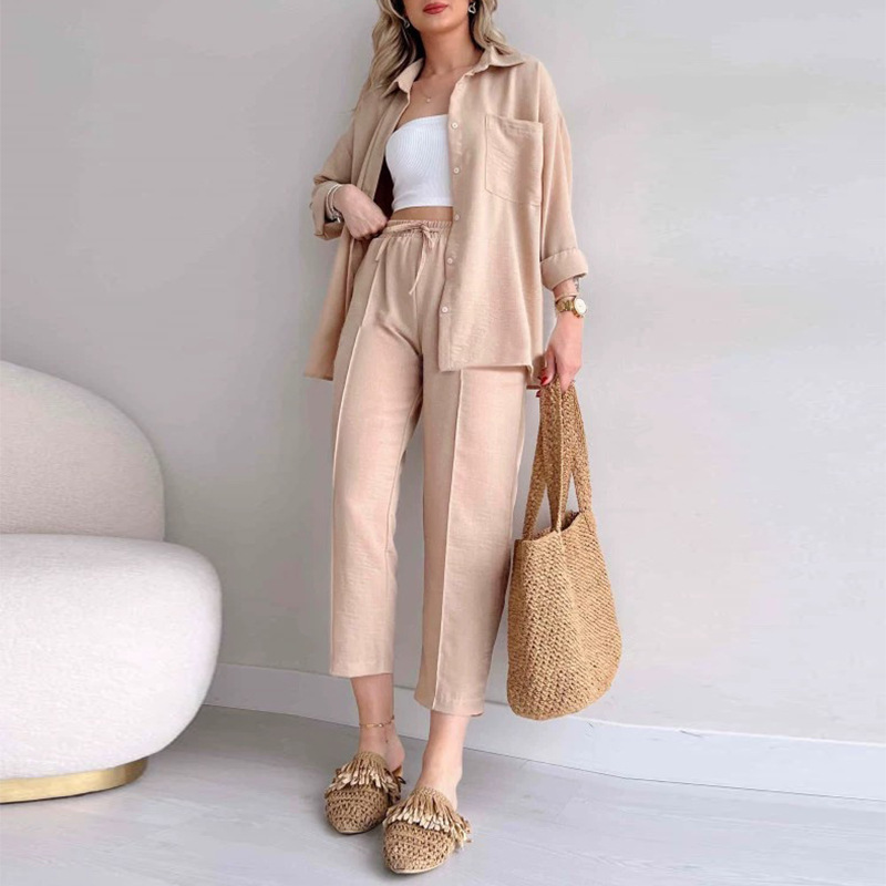 Europe and the United States large size women's clothing 2023 autumn new casual loose shirt coat nine points sports Haren pants two-piece set