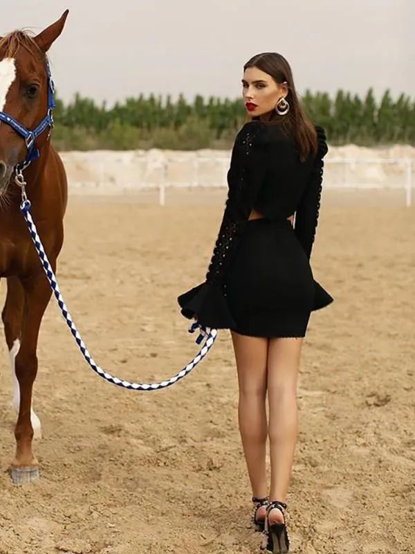 European station 2023 autumn and winter new long-sleeved knitted skirt sexy Fanny pack buttock dress wholesale women's dress