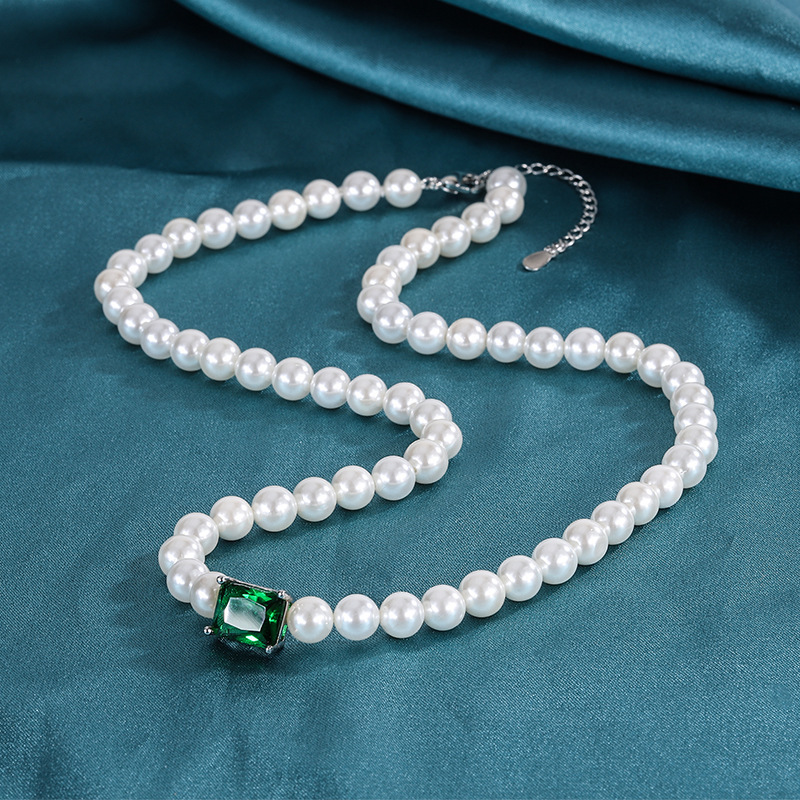 New European and American fashion retro Australian shell pearl metal artificial color treasure mixed necklace women's necklace high-grade sense