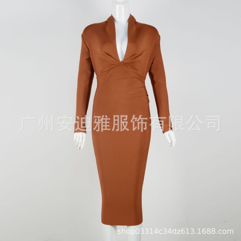 Spring 2023 European and American French dress women's temperament commuter bubble sleeve lace-up slit skirt