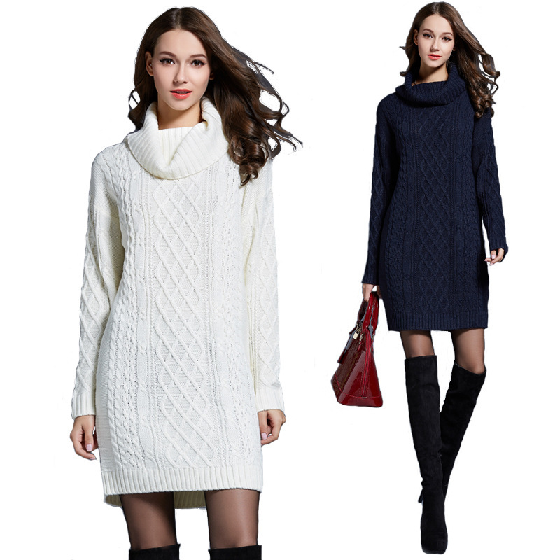 2023 autumn and winter new Europe and the United States large size women's sweater dress long turtleneck sweater women 19.113