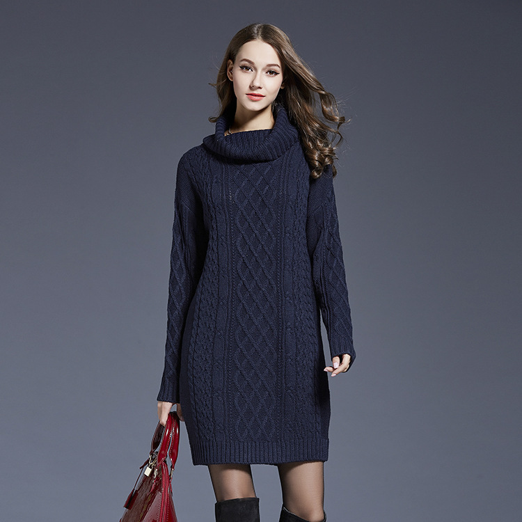 2023 autumn and winter new Europe and the United States large size women's sweater dress long turtleneck sweater women 19.113